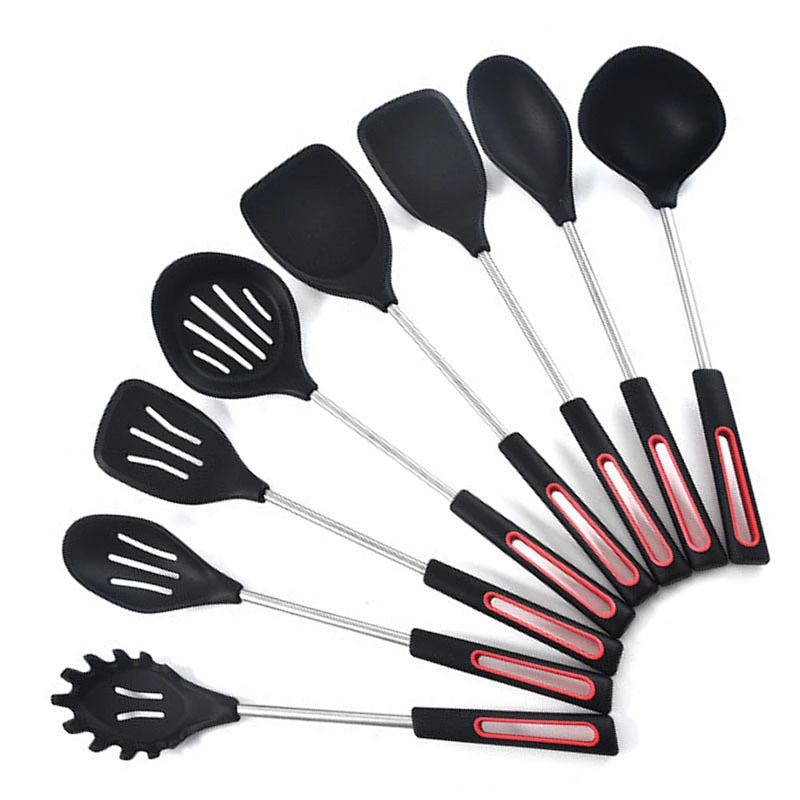 9-Piece Kitchen Set Stainless Steel Silicone Cooking Utensils with Eco-FriendlyNylon and 430 Stainless Steel Handles