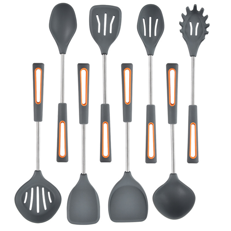 9-Piece Kitchen Set Stainless Steel Silicone Cooking Utensils with Eco-FriendlyNylon and 430 Stainless Steel Handles